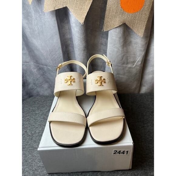NIB Tory Burch Eleanor Block Heel Sandals IVORY 10.5 Calf Leather - Picture 5 of 7